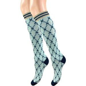 Meisjes Kniekous - Mint - Hartjes - Glitter