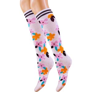 Kniekous - Lichtroze - Katoenmix - Bloemenpatroon