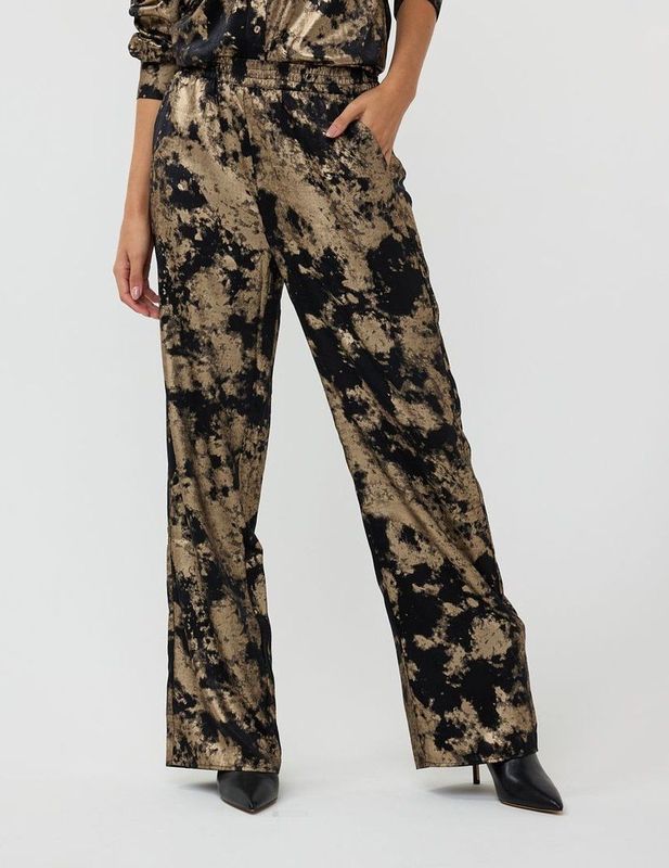 Esqualo wide leg regular waist palazzo broek zwart met glitter