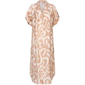Esqualo - Zomerjurk - Lichtbruin - Korte Mouwen - V-hals met Knoopsluiting