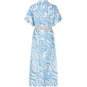 Esqualo - Maxi Jurk - Blauw - Korte Mouwen - Knoopsluiting