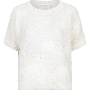 EsQualo - T-shirt - Off White - Embroidery Flowers Hs25 02226 120