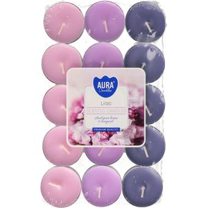 30x stuks Waxinelichtjes/theelichten lilac geurkaarsen 4 branduren - Woon accessoires kaarsen