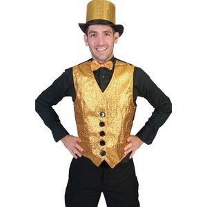 Carnaval verkleed gilet voor heren - goud voor/zwart achter - polyester - kleding - disco - kleding XL