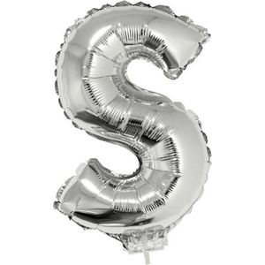 Folie ballon Letter S - zilver - met opblaas rietje - 41 cm - naam ballonnen - Ballonnen
