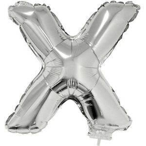Zilveren opblaas letter ballon X op stokje 41 cm