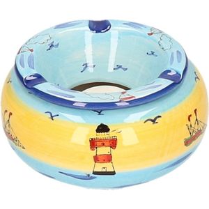 Ronde terras asbak/stormasbak maritiem thema keramiek 14 x 7 cm