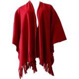 Luxe omslagdoek/poncho - rood - 180 x cm - fleece - Dameskleding accessoires