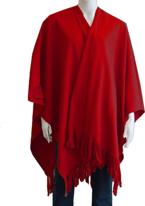 Luxe omslagdoek/poncho - rood - 180 x cm - fleece - Dameskleding accessoires