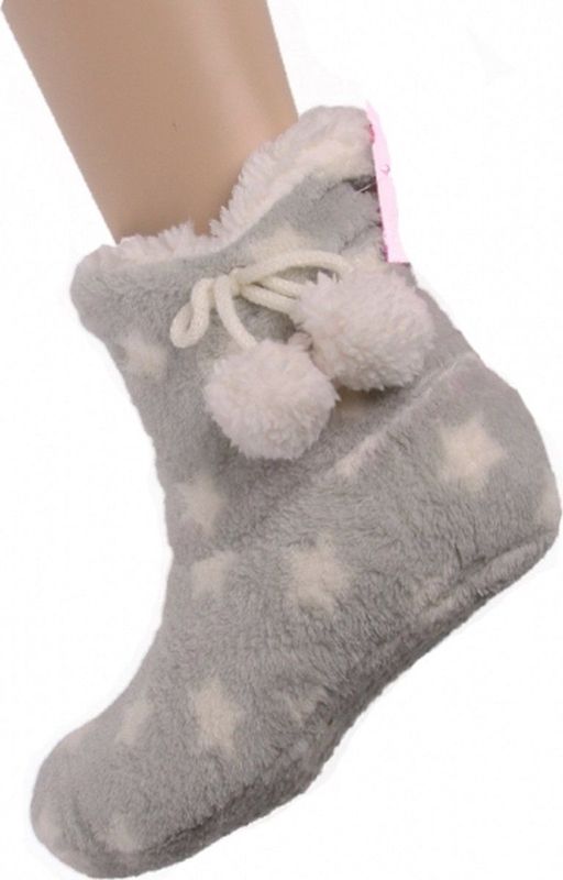 Chenille - Grijze Pantoffels - Kinderen - Met Sterren - Anti-slip Onderzool