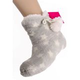 Meisjes - Sloffen - Grijs - Chenille - Sterren - Hoge Met Voering En ABS Anti-Slip Onderzool