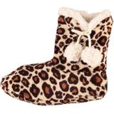 Bruine Pantoffels - Meisjes - Chenille - Panterprint - Hoge Sloffen met Voering