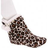 Bruine Pantoffels - Meisjes - Chenille - Panterprint - Hoge Sloffen met Voering