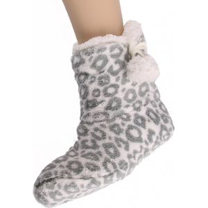 Pantoffels - Grijs - Chenille - Hoge Kinder Sloffen met Panter Print