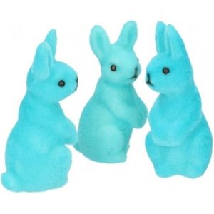 Kleine decoratie paashaasjes - blauw - 5 cm - set 3x stuks - polyester - Paasversiering / Paasdecoratie