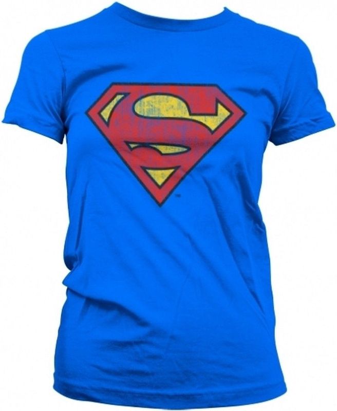 Vintage - Superman Logo T-Shirt - Blauw - Dames - Korte Mouwen