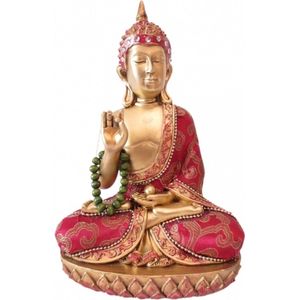 Thaise Boeddha beeldje rood met ketting 22 cm