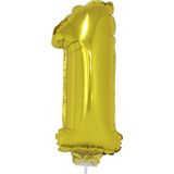 Gouden opblaas cijfer ballon 1 op stokje 41 cm