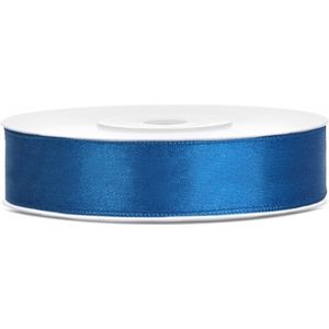Decoratie satijn sierlint - kobalt blauw - 12 mm x 25 meter - Cadeaulint satijnlint - verpakking - hobby