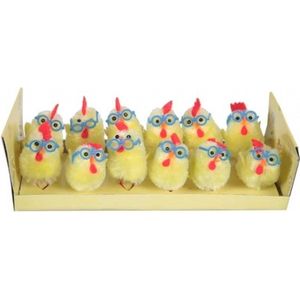 Mini kuikentjes geel met bril 12 stuks - Paasversiering / Paasdecoratie