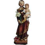 Heilige Jozef beeldje 13 cm met Jezus op zijn arm - Polystone Kerstbeeldjes