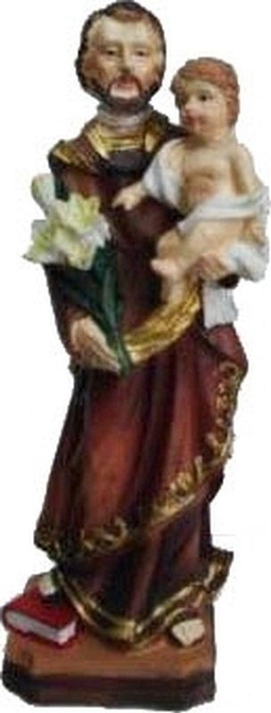 Heilige Jozef beeldje 13 cm met Jezus op zijn arm - Polystone Kerstbeeldjes