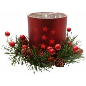 Kerststukje rode theelichthouder 8 cm