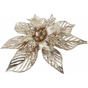 Cosy & Trendy Kerstboomversiering bloem op clip gouden kerstster 23 cm - kerstfiguren