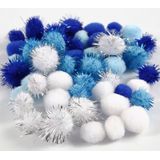 48x knutsel pompons 15-20 mm wit/blauw