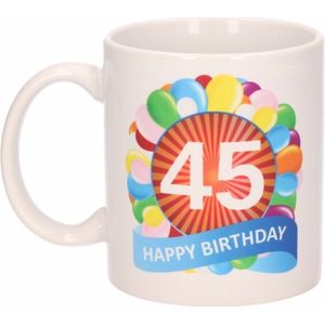 Cadeau 45 jaar mok / beker ballon thema