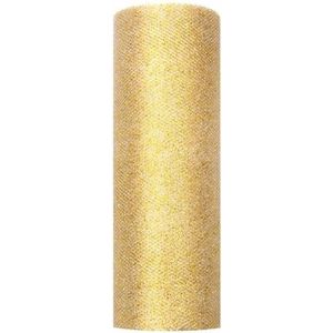 Glitter tule stof goud 15 cm breed - hobbyartikelen/knutselspullen