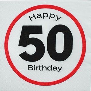 20x stuks Papieren 50 jaar stopbord servetten - Leeftijd feestartikelen