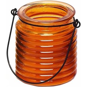 1x Citronellakaarsen in oranje geribbeld glas 7,5 cm - Insecten verjagen - Geurkaarsen