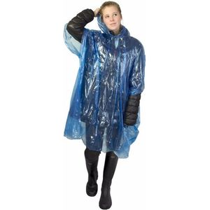 Wegwerp regenponcho - blauw - voor volwassenen - met capuchon - budget line - noodponcho