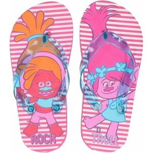 Trolls teenslippers roze gestreept voor meisjes