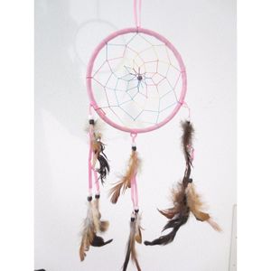 Droomvanger - luxe kwaliteit - roze - 16 cm - dromenvanger met veren