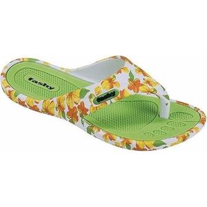 Dames teenslippers met groene bloemen - Teenslippers