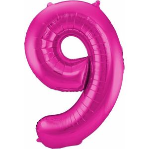 Folat Verjaardag Leeftijd folieballon - 9 jaar - roze - 86 cm - cijferballon groot - Ballonnen