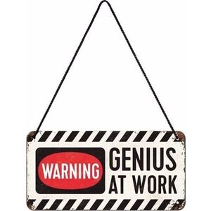 Nostalgic Art wandbord/muurplaatje - metaal - Warning genius at work - 20 x 10 cm - Mancave