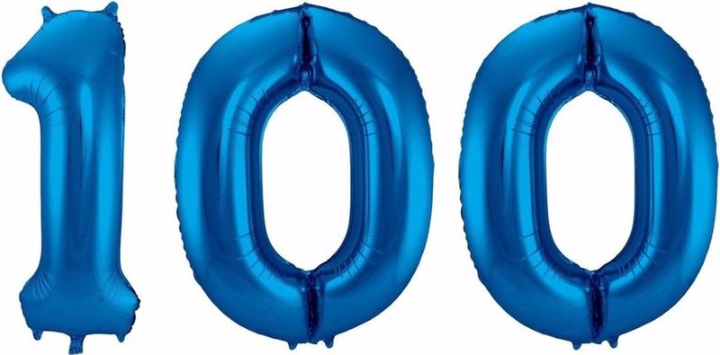 Cijfer 100 ballon blauw 86 cm