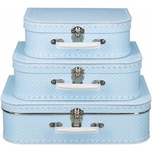 Kinderkoffertje licht blauw polka dot 25 cm