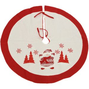 Kerstboomkleed 90 cm - Rood met sneeuwpop print - Gebreid vilt