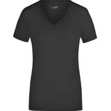 James Nicholson t-shirt v-hals - dames - zwart - stretch - korte mouwen - katoen elasthan