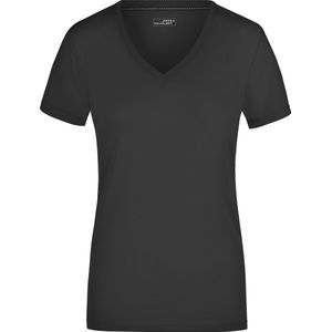 James Nicholson t-shirt v-hals - dames - zwart - stretch - korte mouwen - katoen elasthan