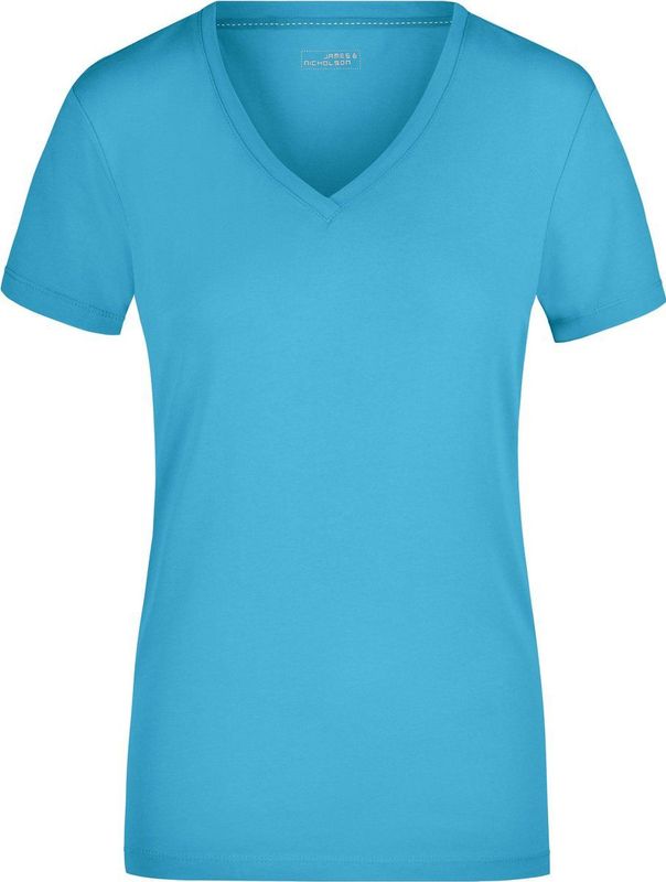 James Nicholson t-shirt v-hals - dames - turquoise blauw - stretch - katoen elasthan