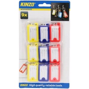 9x gekleurde sleutellabels rood/blauw/geel - Sleutelhangers