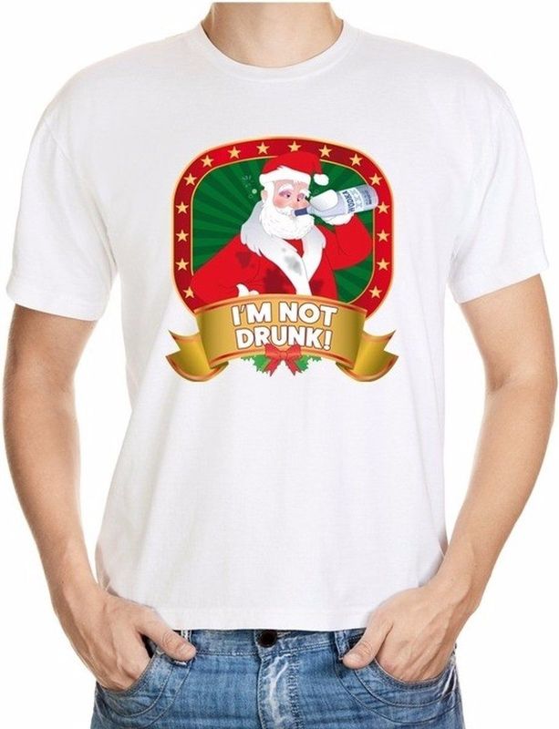 Foute kerst shirt wit - Im not drunk - dronken Kerstman tshirt - voor heren