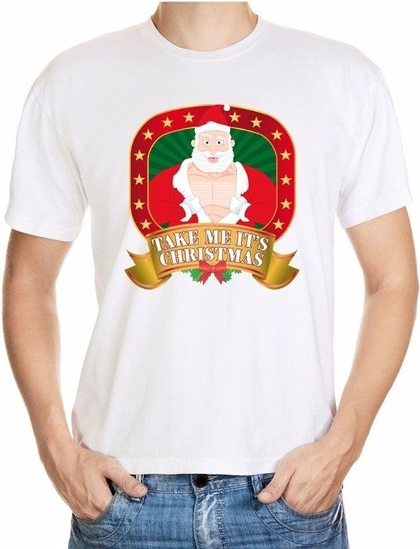 Bellatio Decorations - Foute Kerst T-shirt - Wit - Katoen - Voor Heren