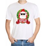 Foute kerst shirt wit - stoned Kerstman - light up my tree joint - voor heren