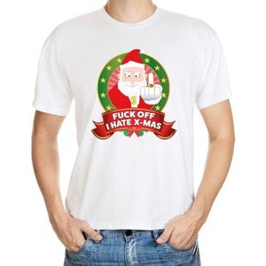 Bellatio Decorations - Foute Kerst T-shirt - Wit - Gangster Kerstman - Voor Heren